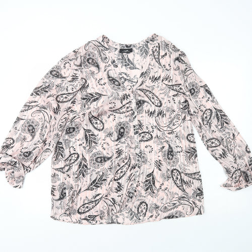 Wallis Womens Pink Paisley Polyester Basic Blouse Size 14 V-Neck