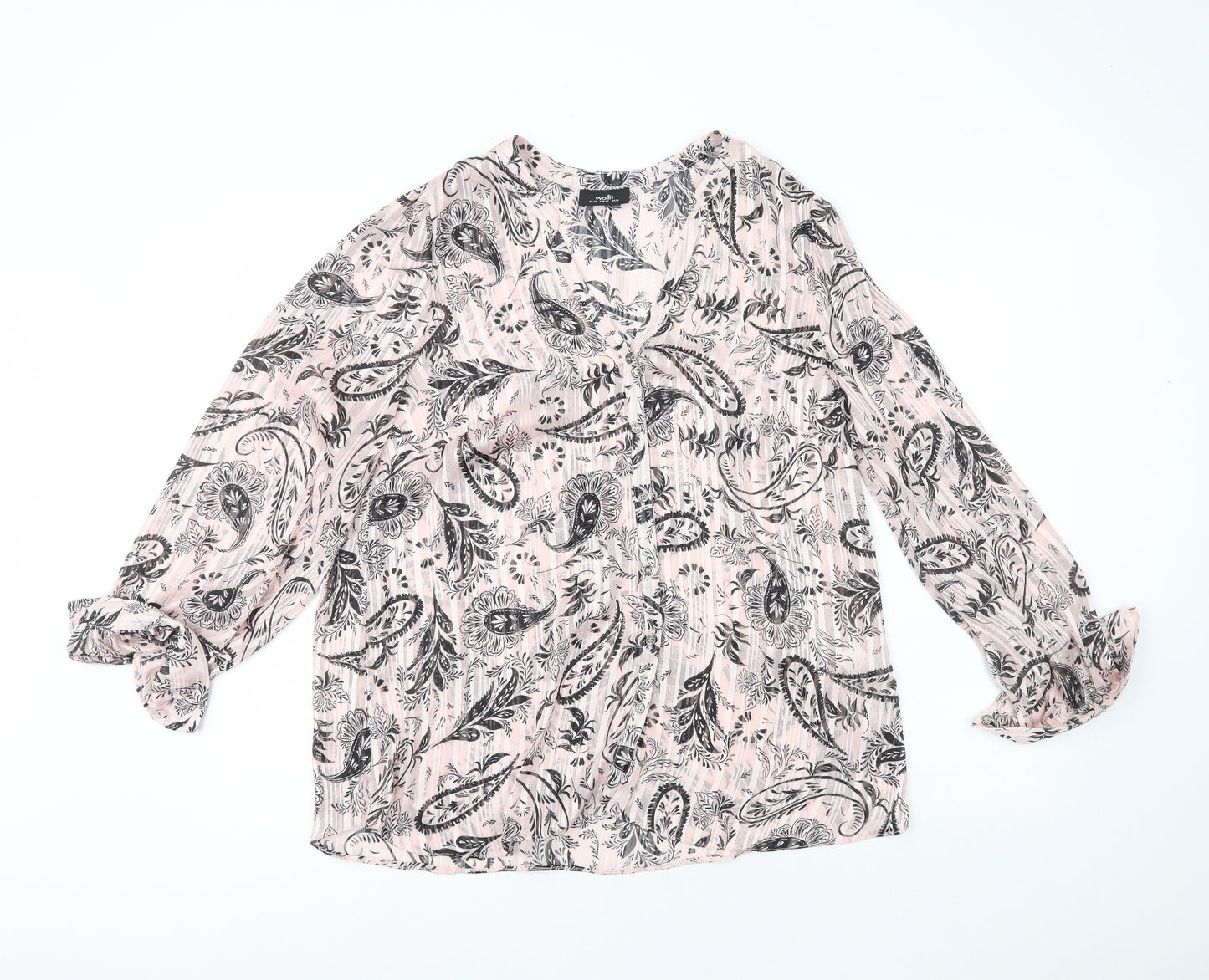 Wallis Womens Pink Paisley Polyester Basic Blouse Size 14 V-Neck