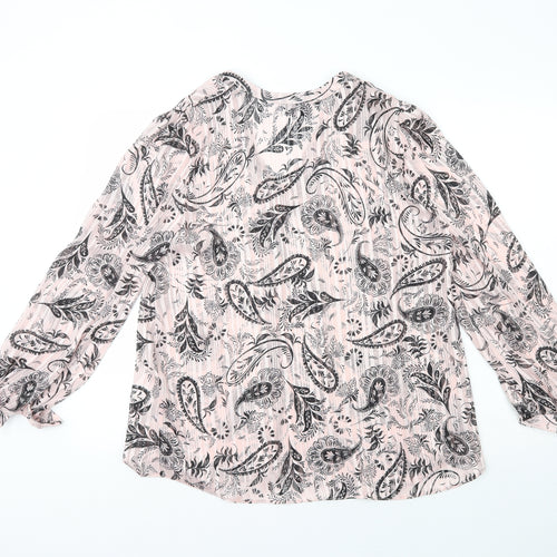 Wallis Womens Pink Paisley Polyester Basic Blouse Size 14 V-Neck