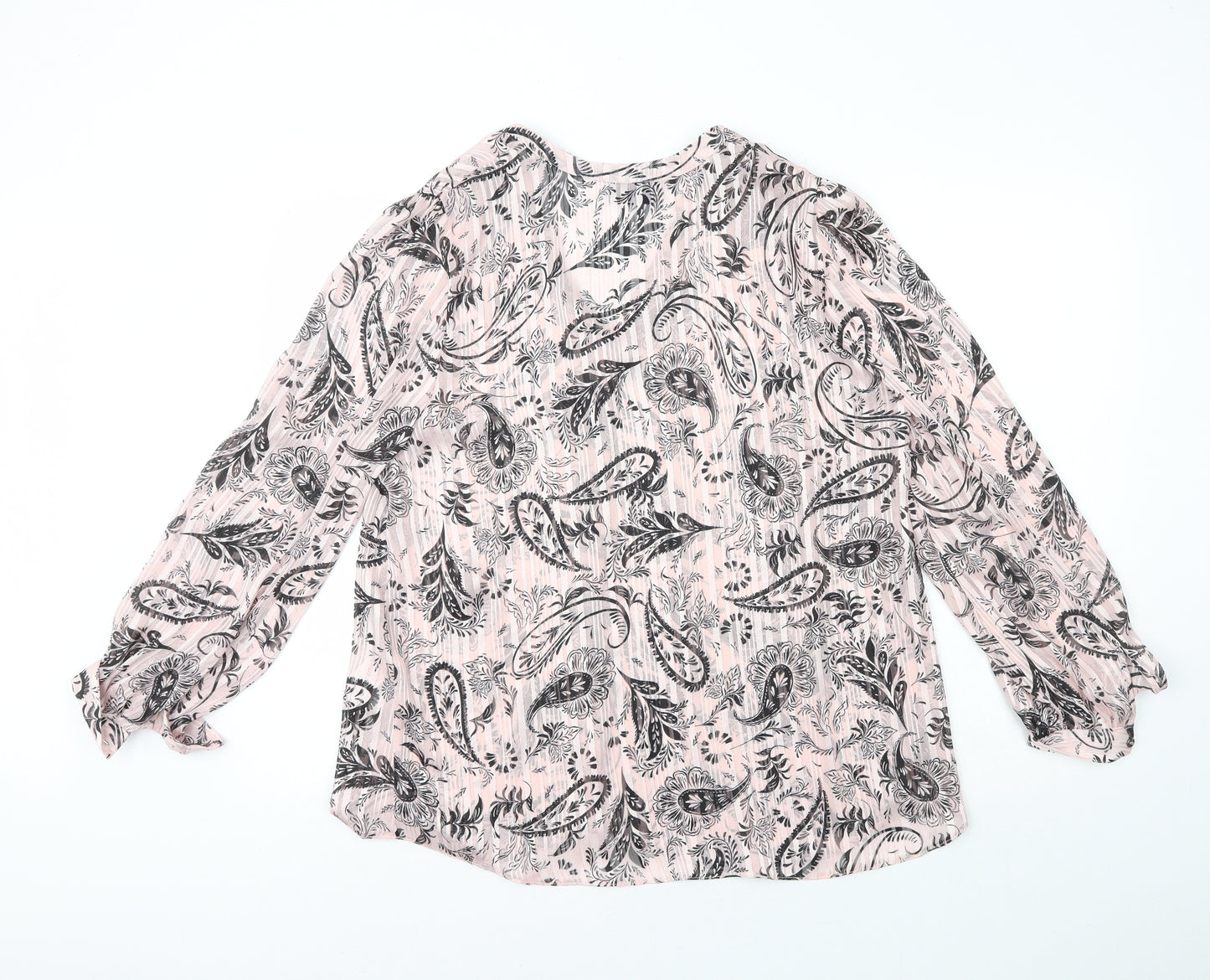 Wallis Womens Pink Paisley Polyester Basic Blouse Size 14 V-Neck