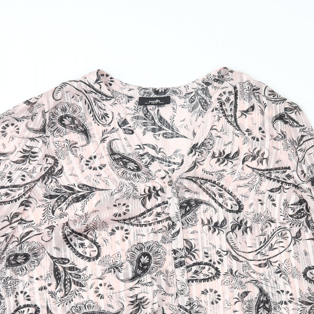 Wallis Womens Pink Paisley Polyester Basic Blouse Size 14 V-Neck