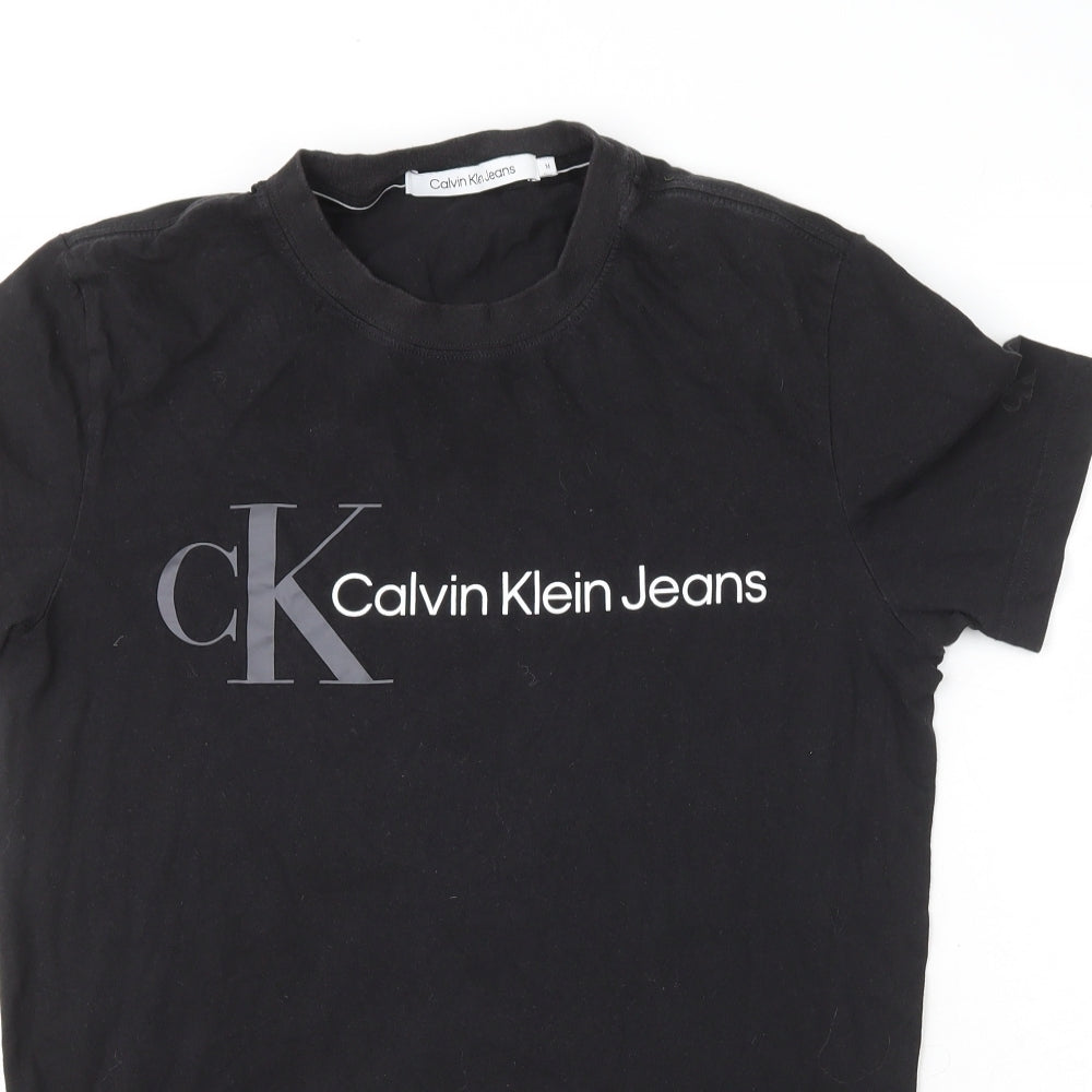 Calvin Klein Mens Black  Cotton  T-Shirt Size M Crew Neck