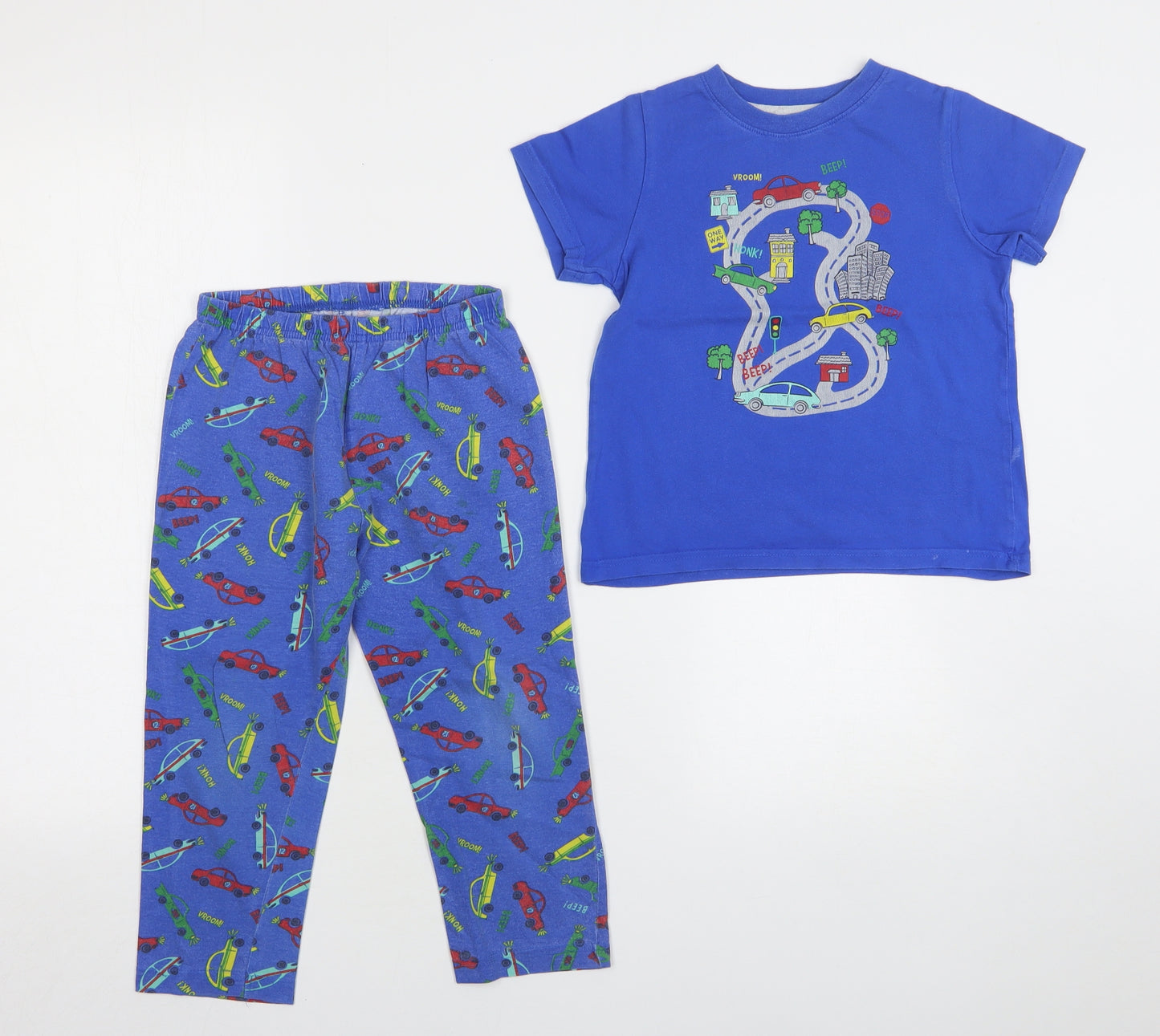 Primark Boys Blue Geometric Cotton  Pyjama Set Size 4-5 Years   - Car Print