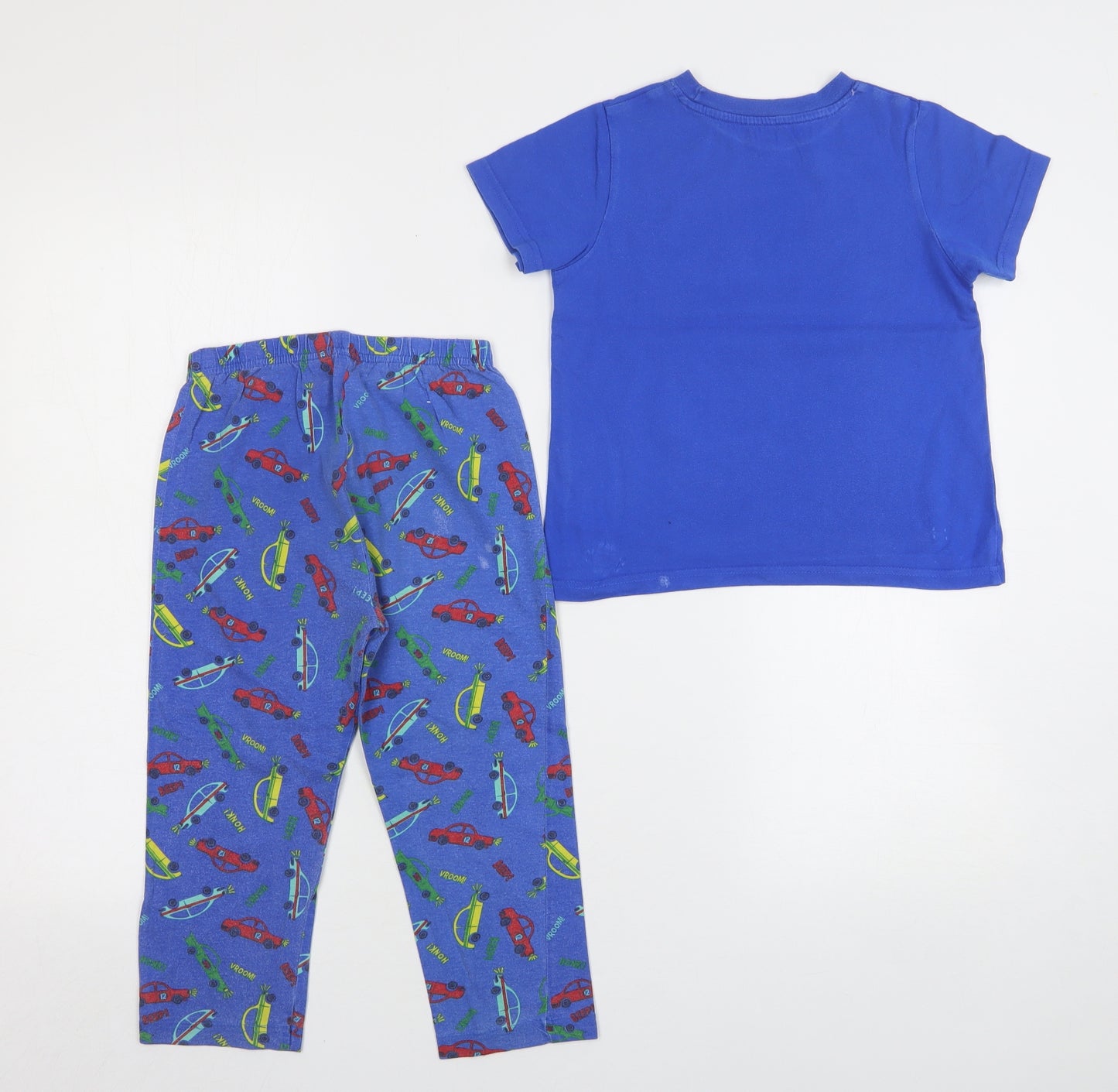 Primark Boys Blue Geometric Cotton  Pyjama Set Size 4-5 Years   - Car Print