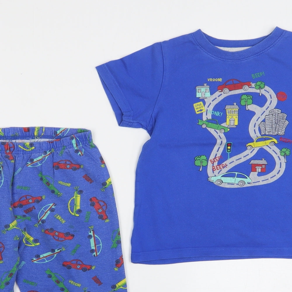 Primark Boys Blue Geometric Cotton  Pyjama Set Size 4-5 Years   - Car Print