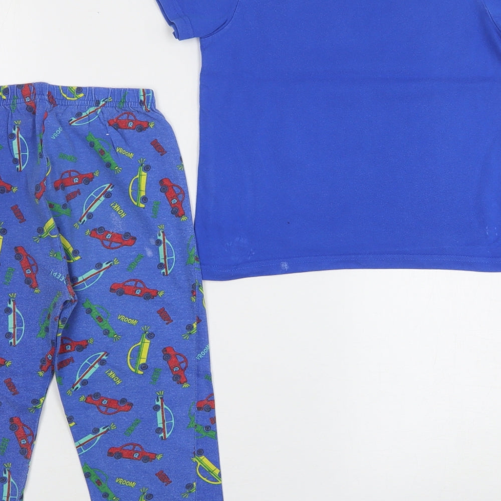 Primark Boys Blue Geometric Cotton  Pyjama Set Size 4-5 Years   - Car Print