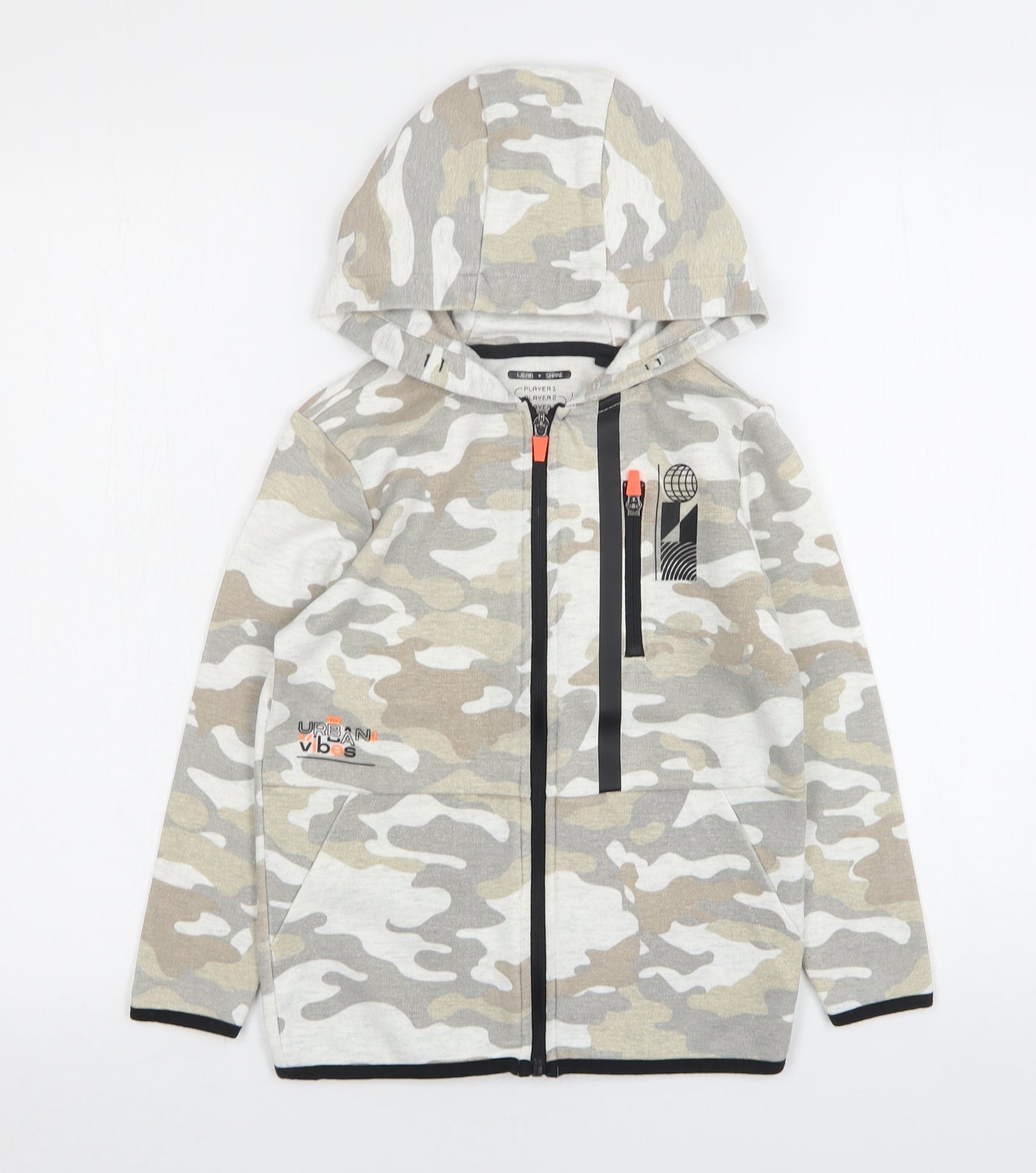 F&F Boys Multicoloured Camouflage Polyester Full Zip Hoodie Size 6-7 Years