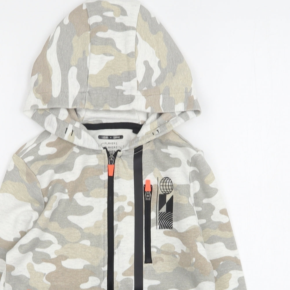 F&F Boys Multicoloured Camouflage Polyester Full Zip Hoodie Size 6-7 Years
