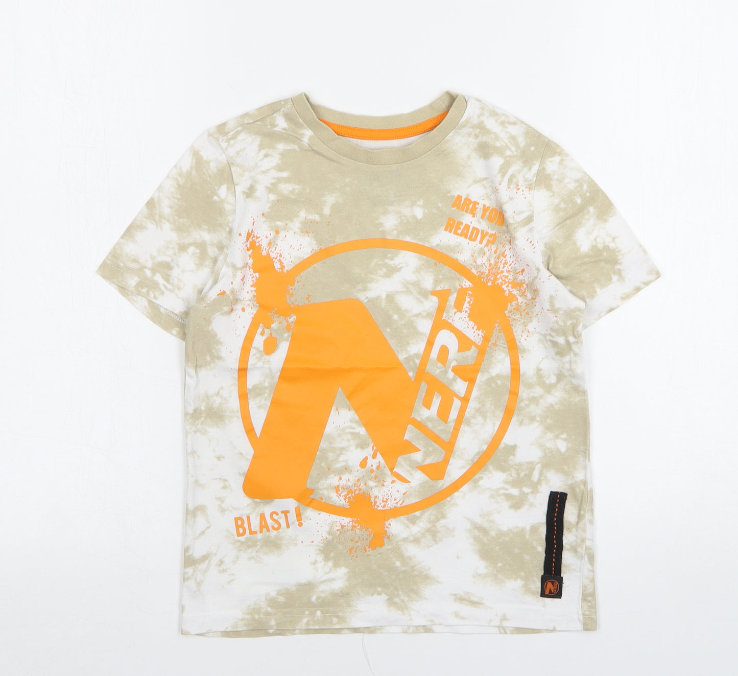 NERF Boys Beige Geometric Cotton Basic T-Shirt Size 6-7 Years Round Neck