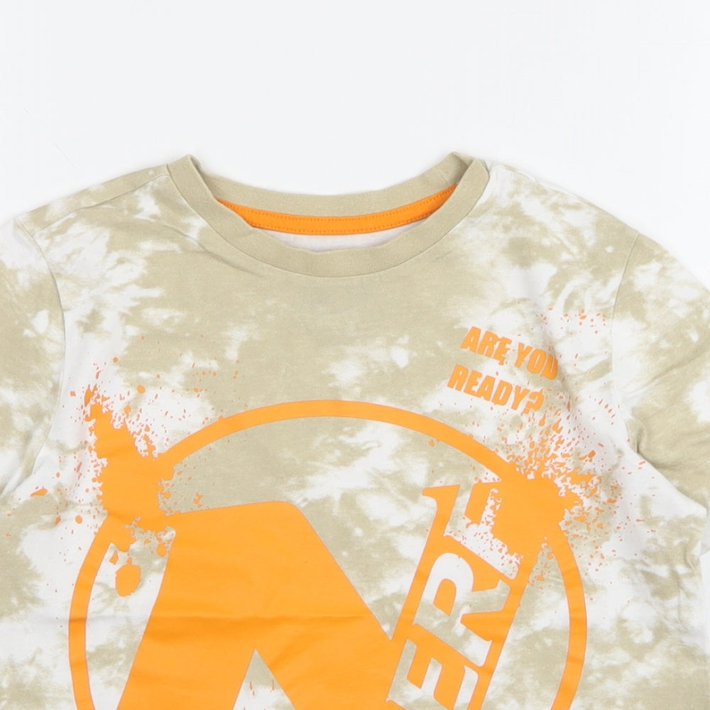 NERF Boys Beige Geometric Cotton Basic T-Shirt Size 6-7 Years Round Neck