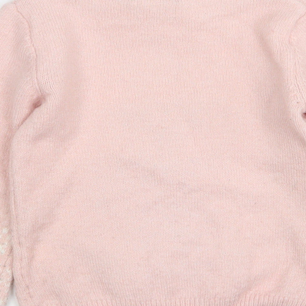 Primark Girls Pink Round Neck Fair Isle Acrylic Pullover Jumper Size 5-6 Years   - Christmas