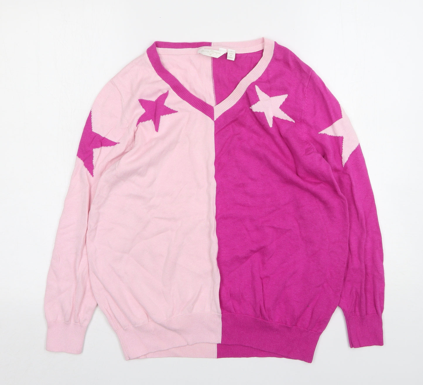 Dannii minogue Womens Pink V-Neck  Cotton Pullover Jumper Size L