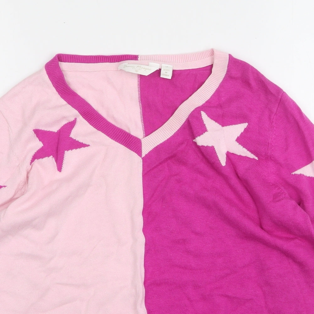 Dannii minogue Womens Pink V-Neck  Cotton Pullover Jumper Size L
