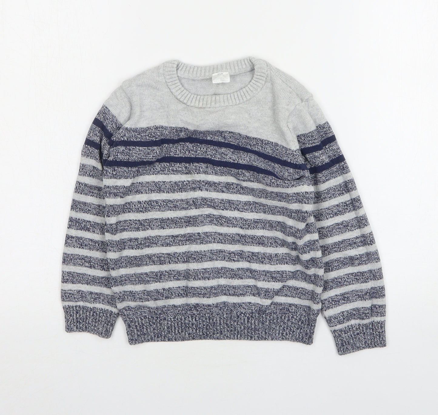 F&F Boys Blue Round Neck Striped Cotton Pullover Jumper Size 6-7 Years