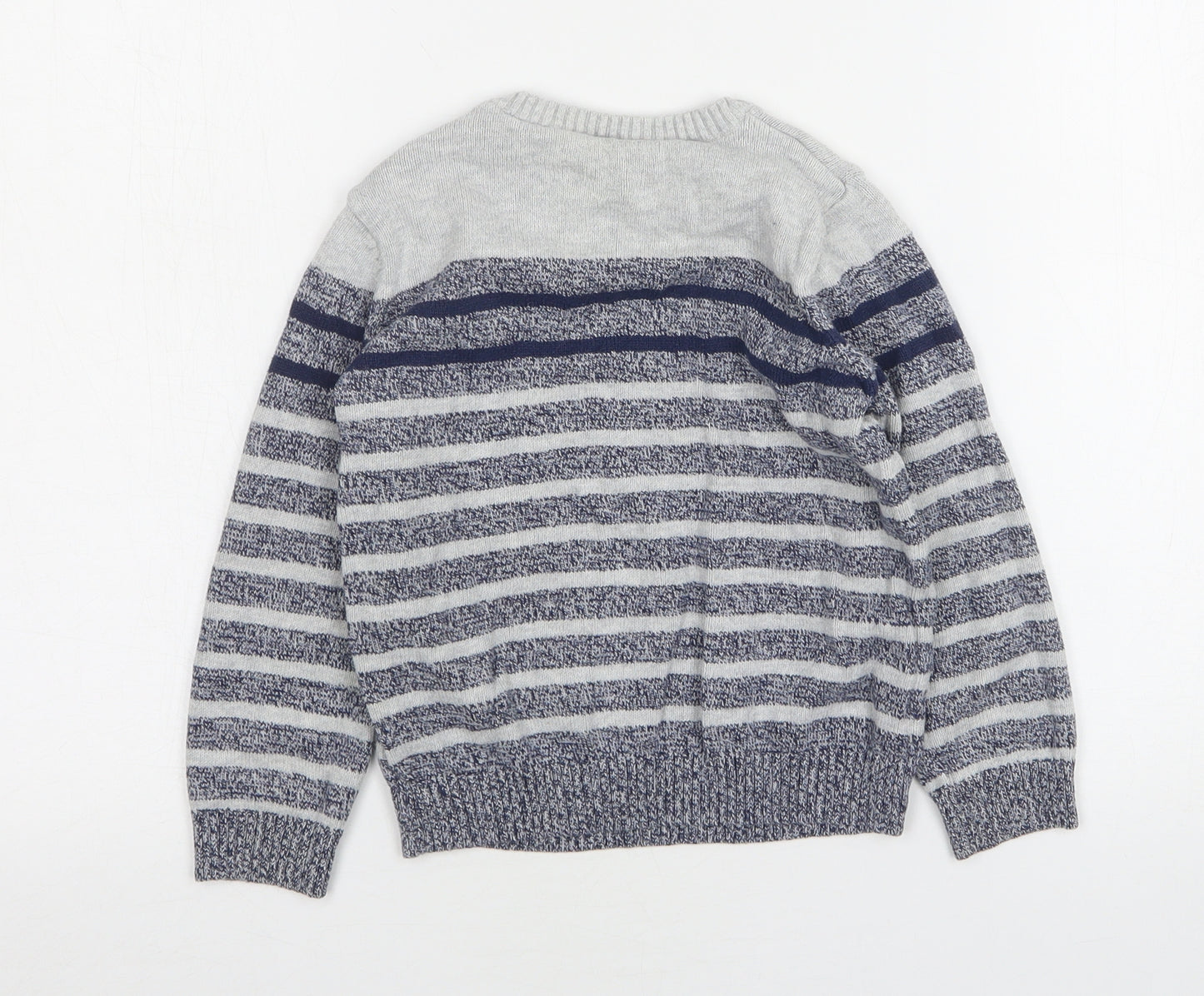F&F Boys Blue Round Neck Striped Cotton Pullover Jumper Size 6-7 Years
