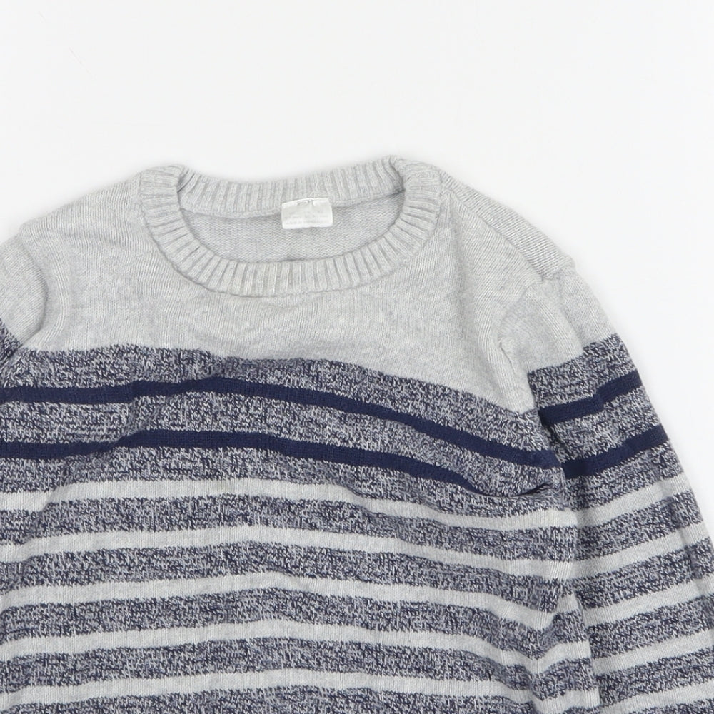 F&F Boys Blue Round Neck Striped Cotton Pullover Jumper Size 6-7 Years