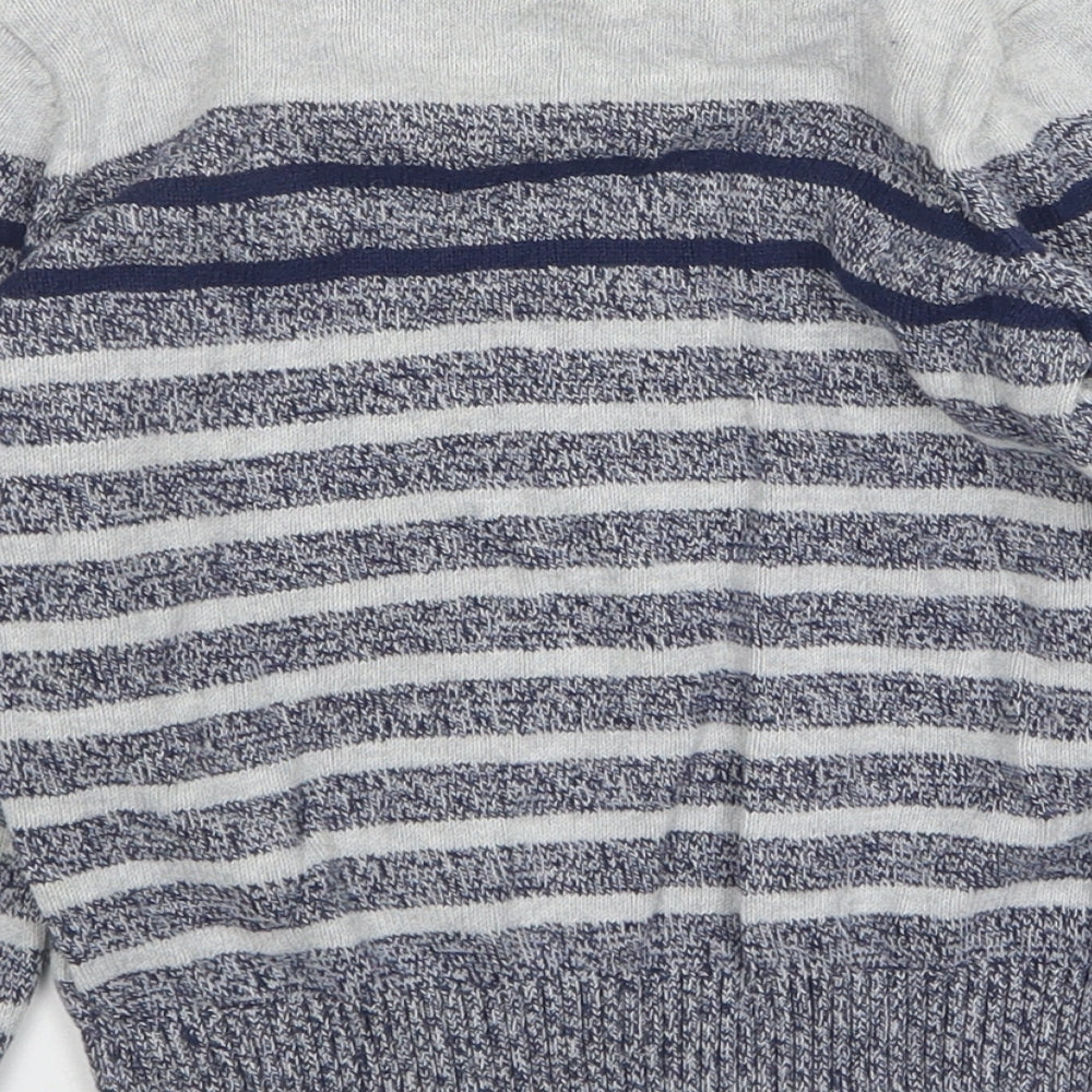 F&F Boys Blue Round Neck Striped Cotton Pullover Jumper Size 6-7 Years