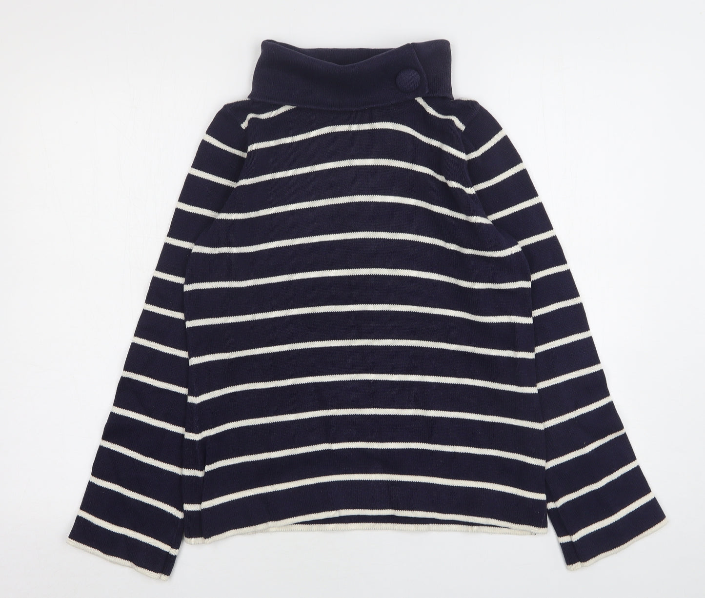 Marks and Spencer Womens Blue Roll Neck Striped Cotton Pullover Jumper Size 12