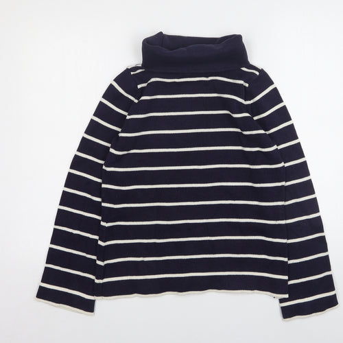 Marks and Spencer Womens Blue Roll Neck Striped Cotton Pullover Jumper Size 12