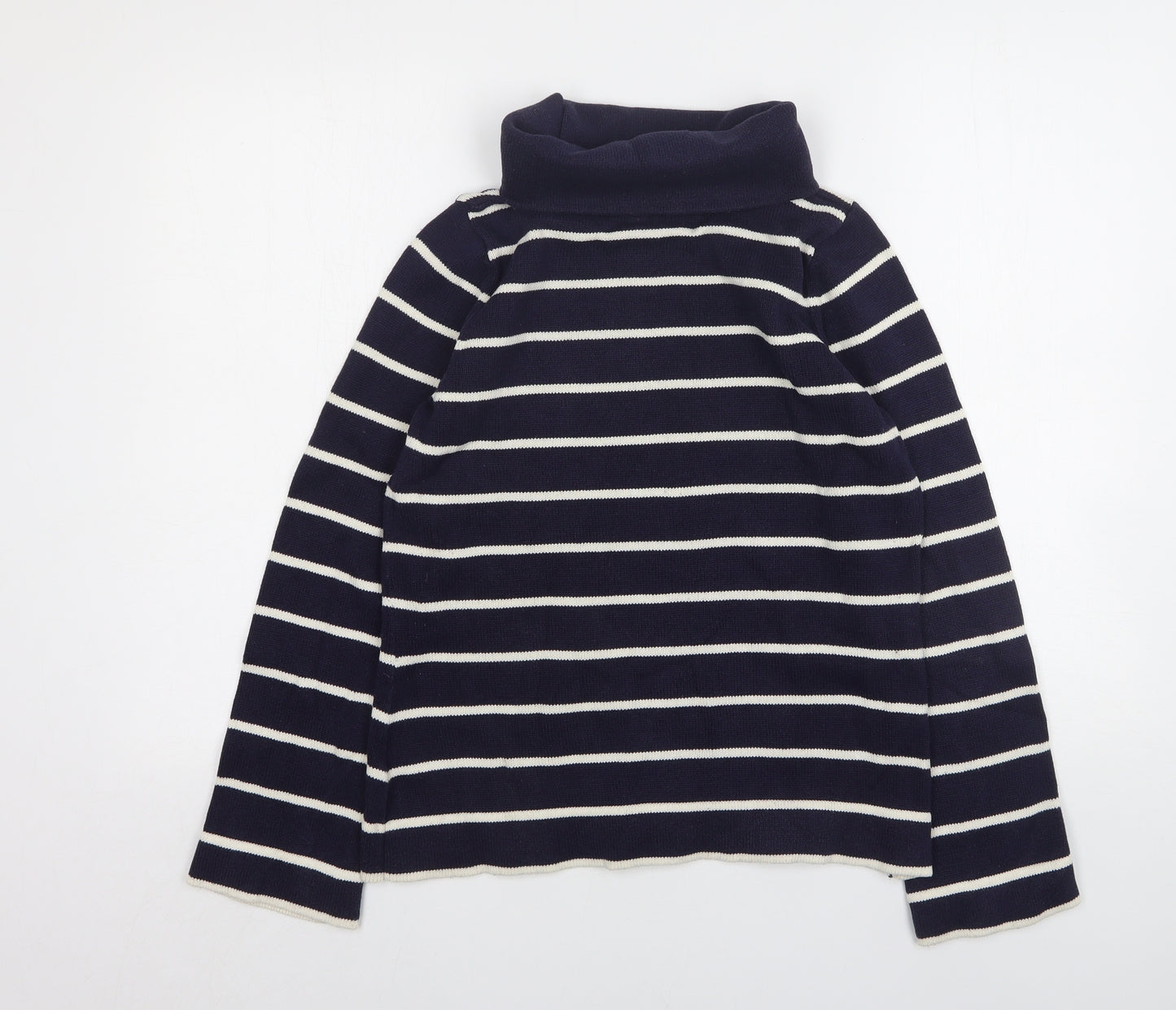 Marks and Spencer Womens Blue Roll Neck Striped Cotton Pullover Jumper Size 12