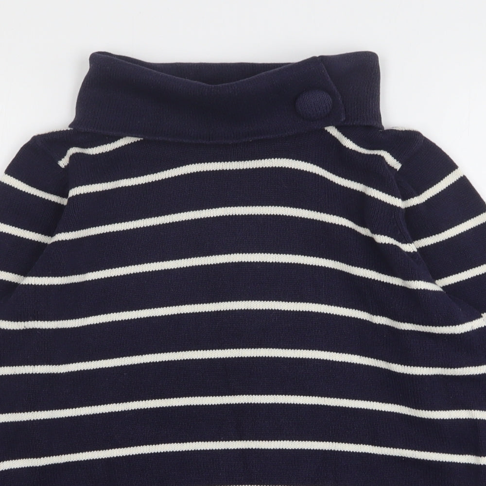Marks and Spencer Womens Blue Roll Neck Striped Cotton Pullover Jumper Size 12