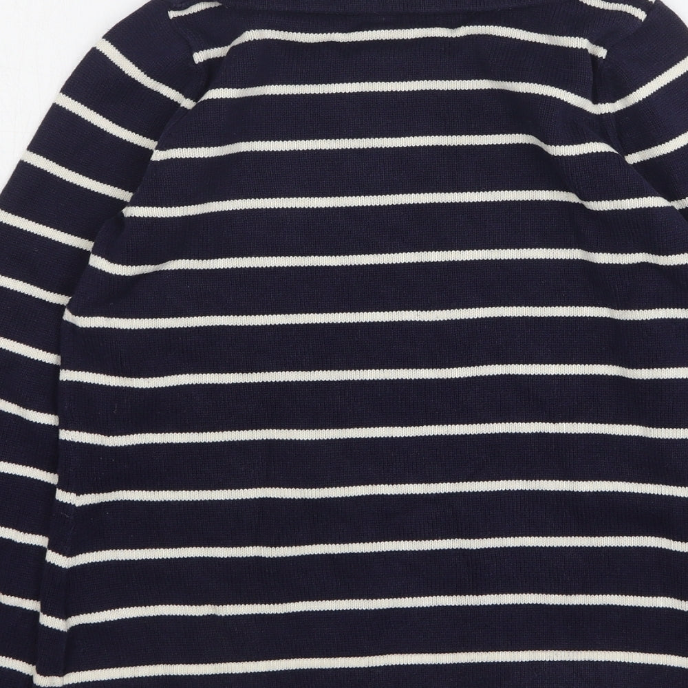 Marks and Spencer Womens Blue Roll Neck Striped Cotton Pullover Jumper Size 12
