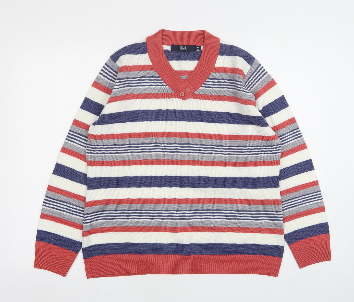 Isle Essentials  Womens Multicoloured V-Neck Striped Acrylic Pullover Jumper Size 14