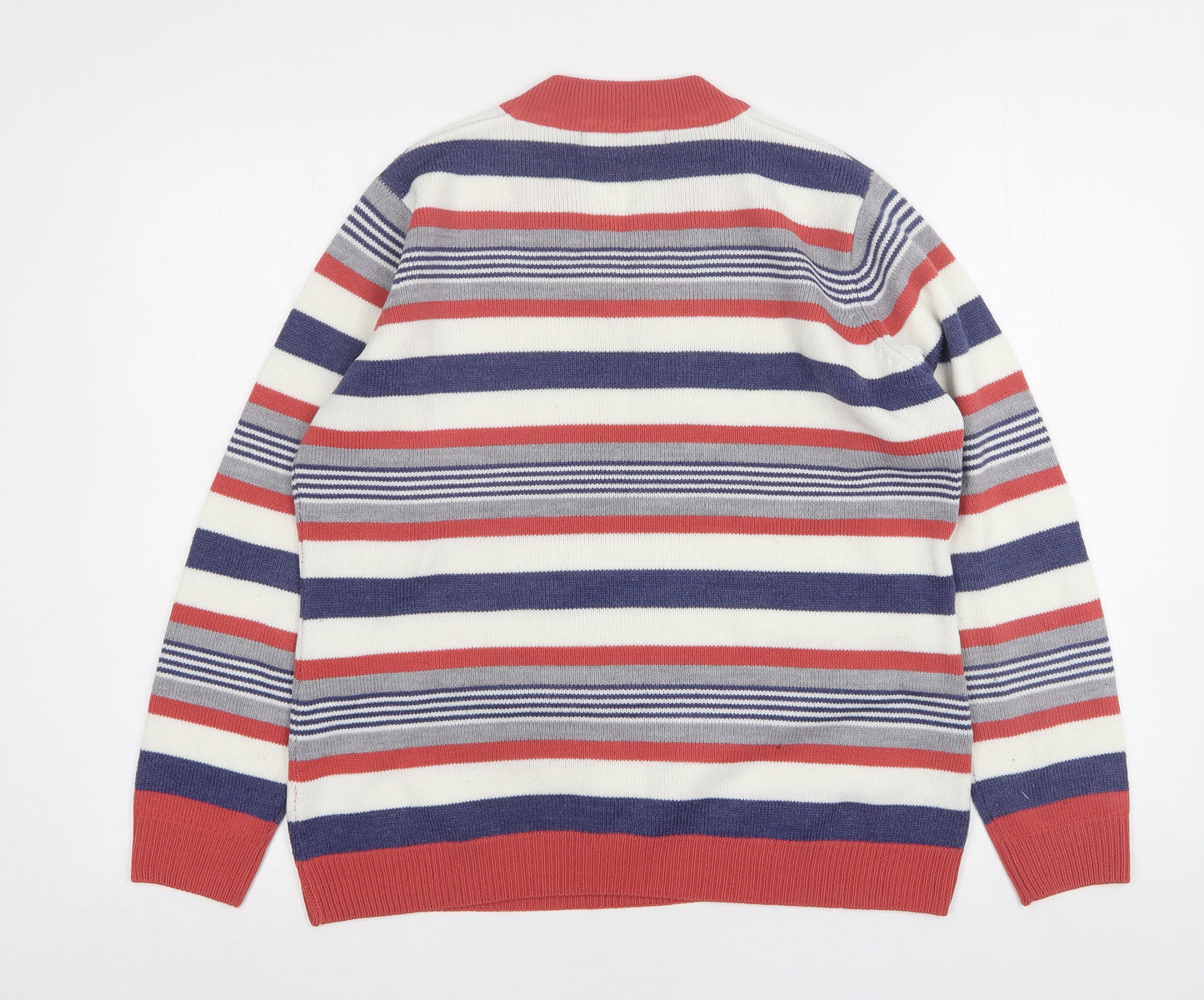 Isle Essentials  Womens Multicoloured V-Neck Striped Acrylic Pullover Jumper Size 14