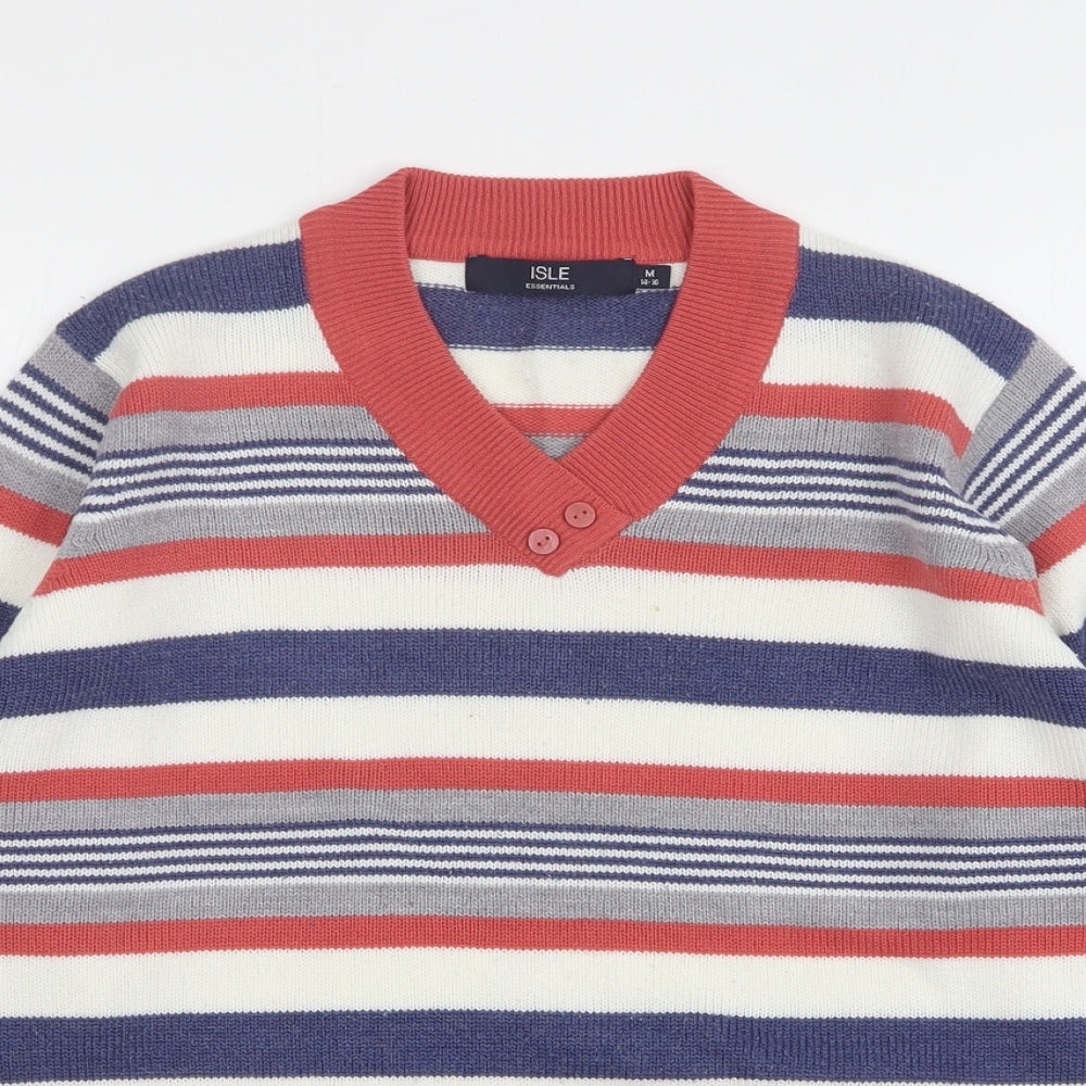 Isle Essentials  Womens Multicoloured V-Neck Striped Acrylic Pullover Jumper Size 14