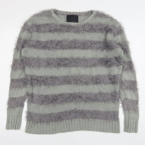Gestuz Womens Green Round Neck Striped Acrylic Pullover Jumper Size S