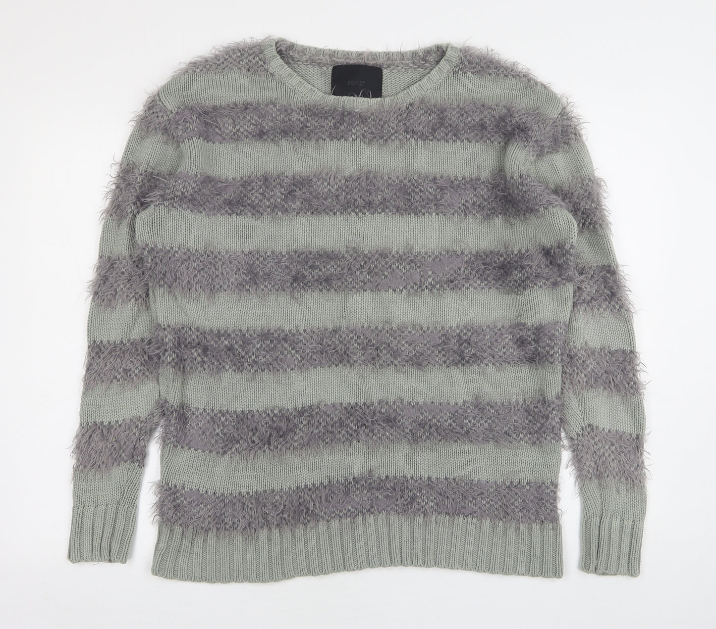 Gestuz Womens Green Round Neck Striped Acrylic Pullover Jumper Size S