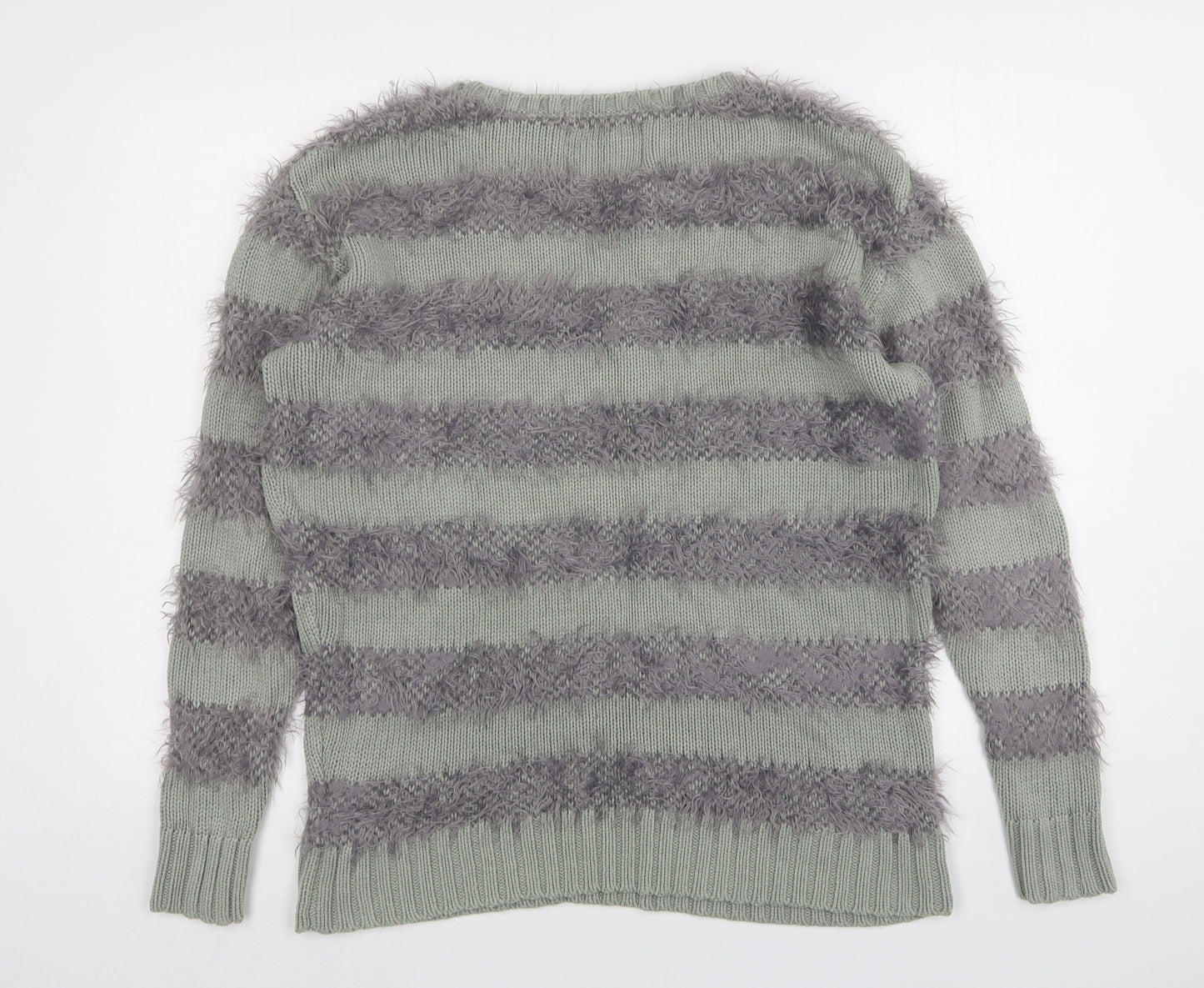 Gestuz Womens Green Round Neck Striped Acrylic Pullover Jumper Size S