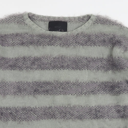 Gestuz Womens Green Round Neck Striped Acrylic Pullover Jumper Size S