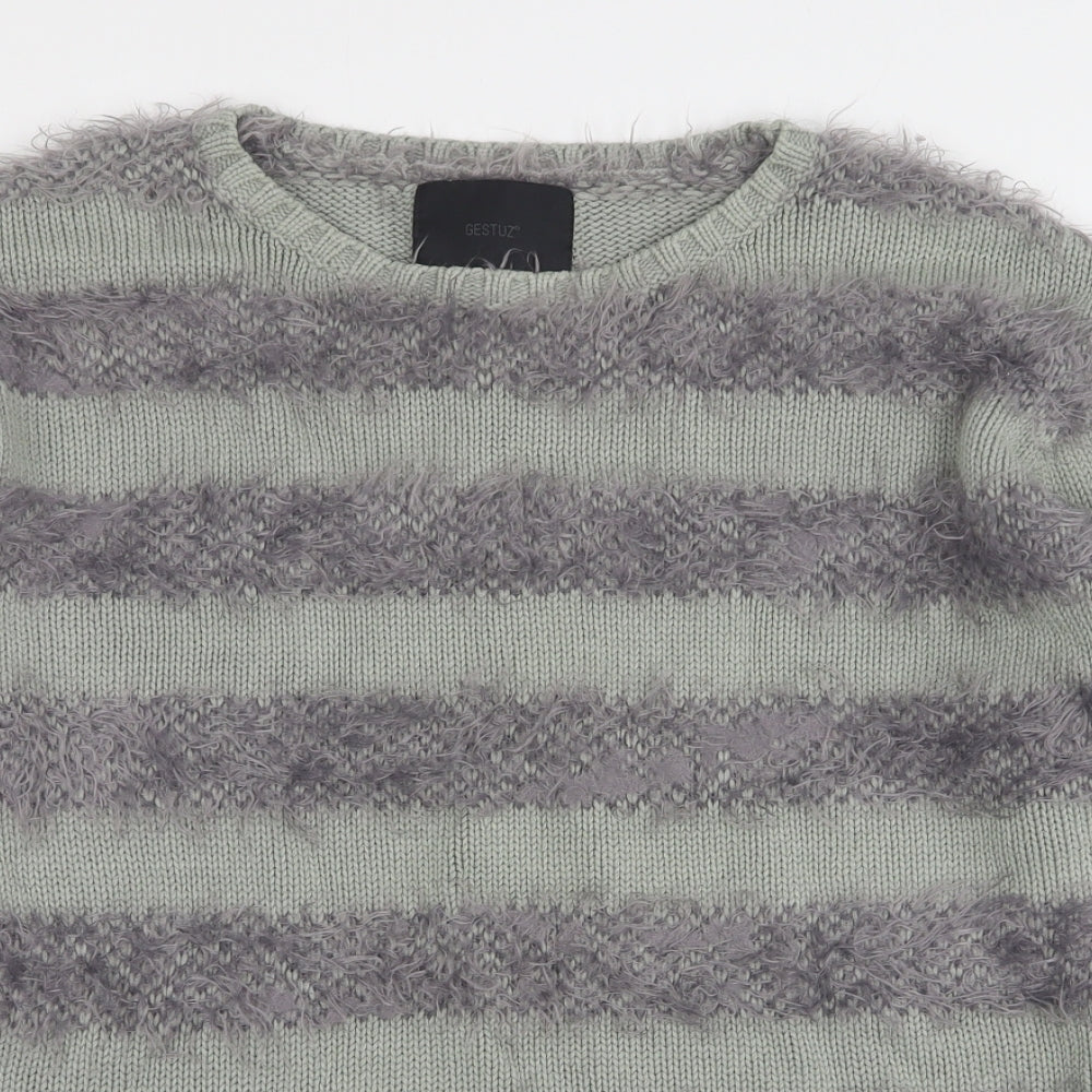 Gestuz Womens Green Round Neck Striped Acrylic Pullover Jumper Size S