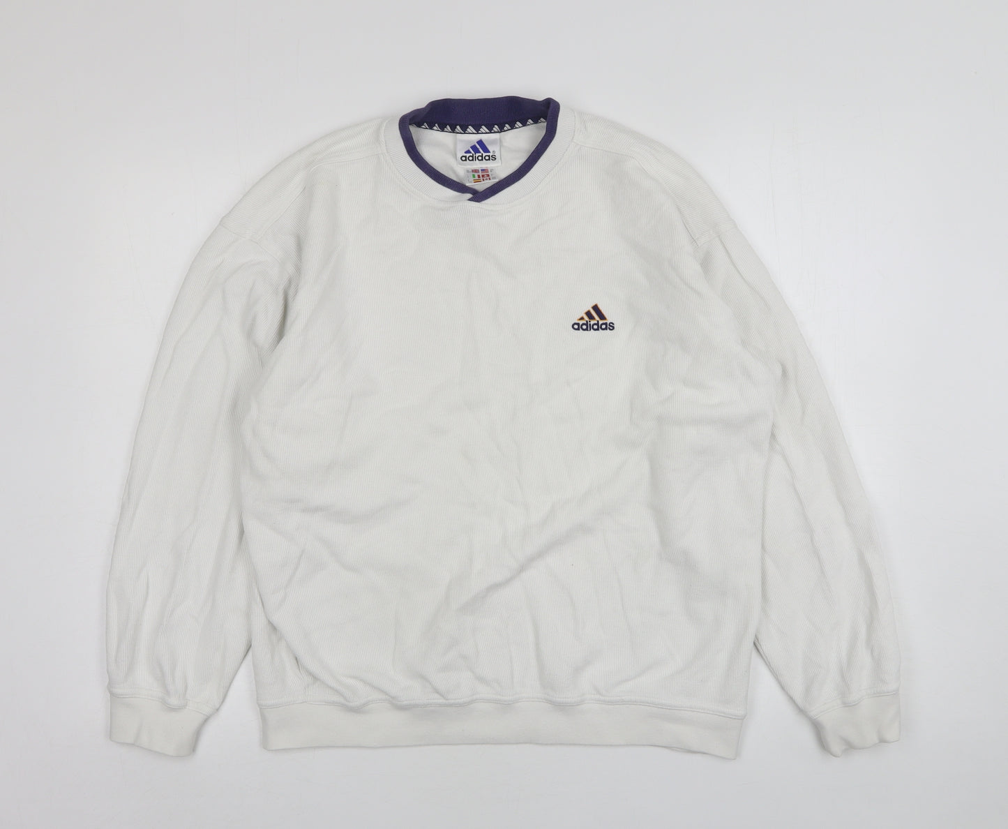 adidas Womens White  Cotton Pullover Sweatshirt Size M