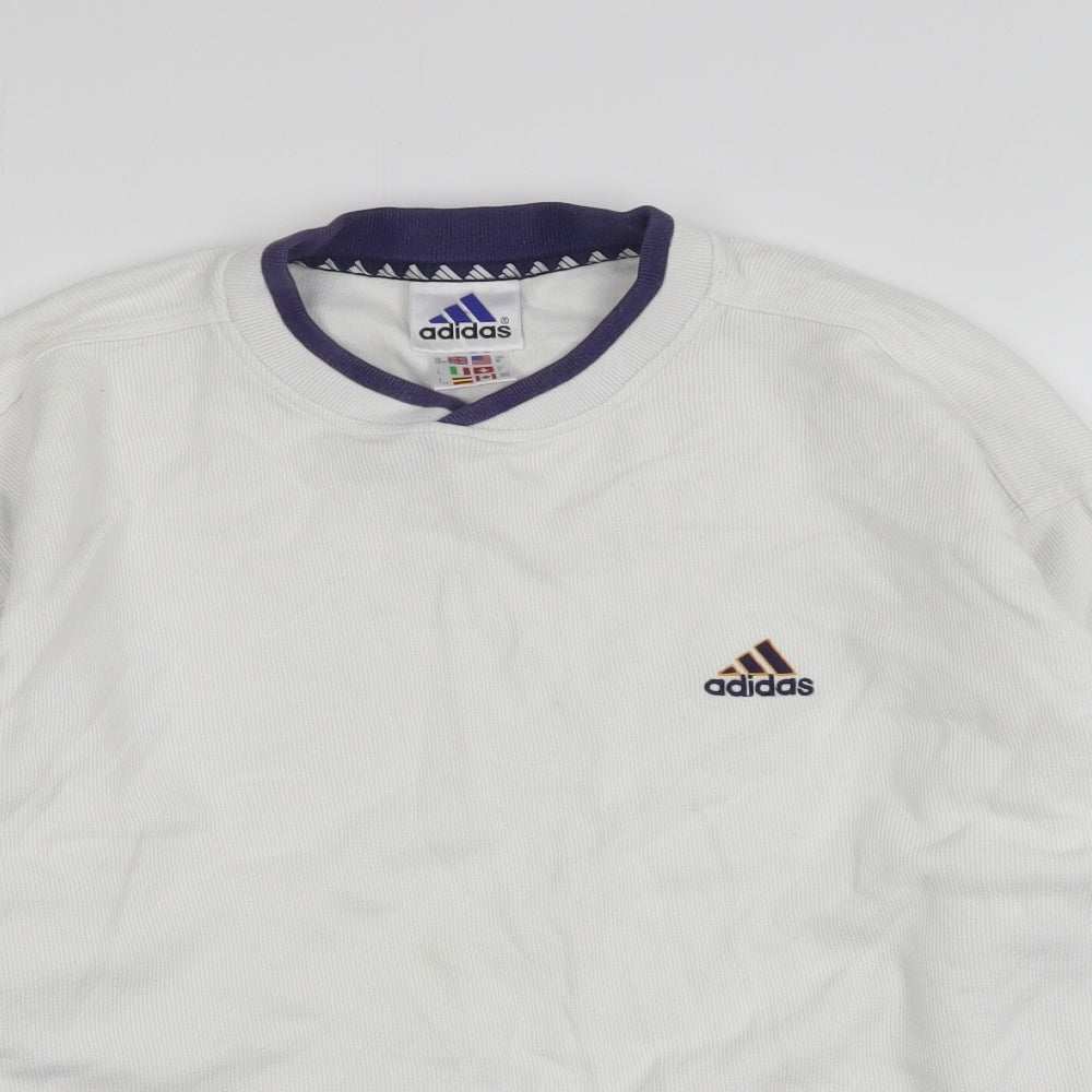 adidas Womens White  Cotton Pullover Sweatshirt Size M