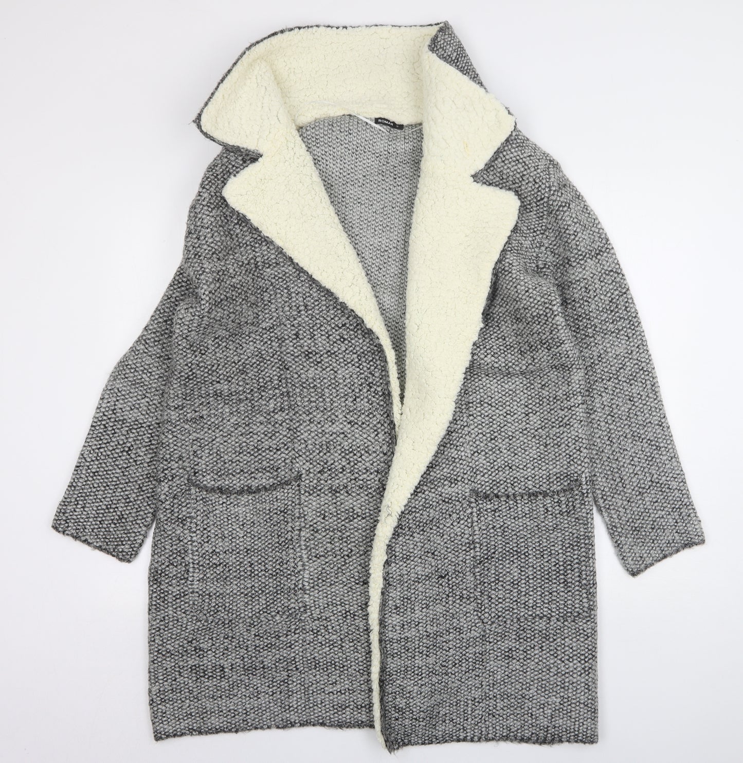Roman Womens Grey V-Neck  Acrylic Cardigan Jumper Size 12