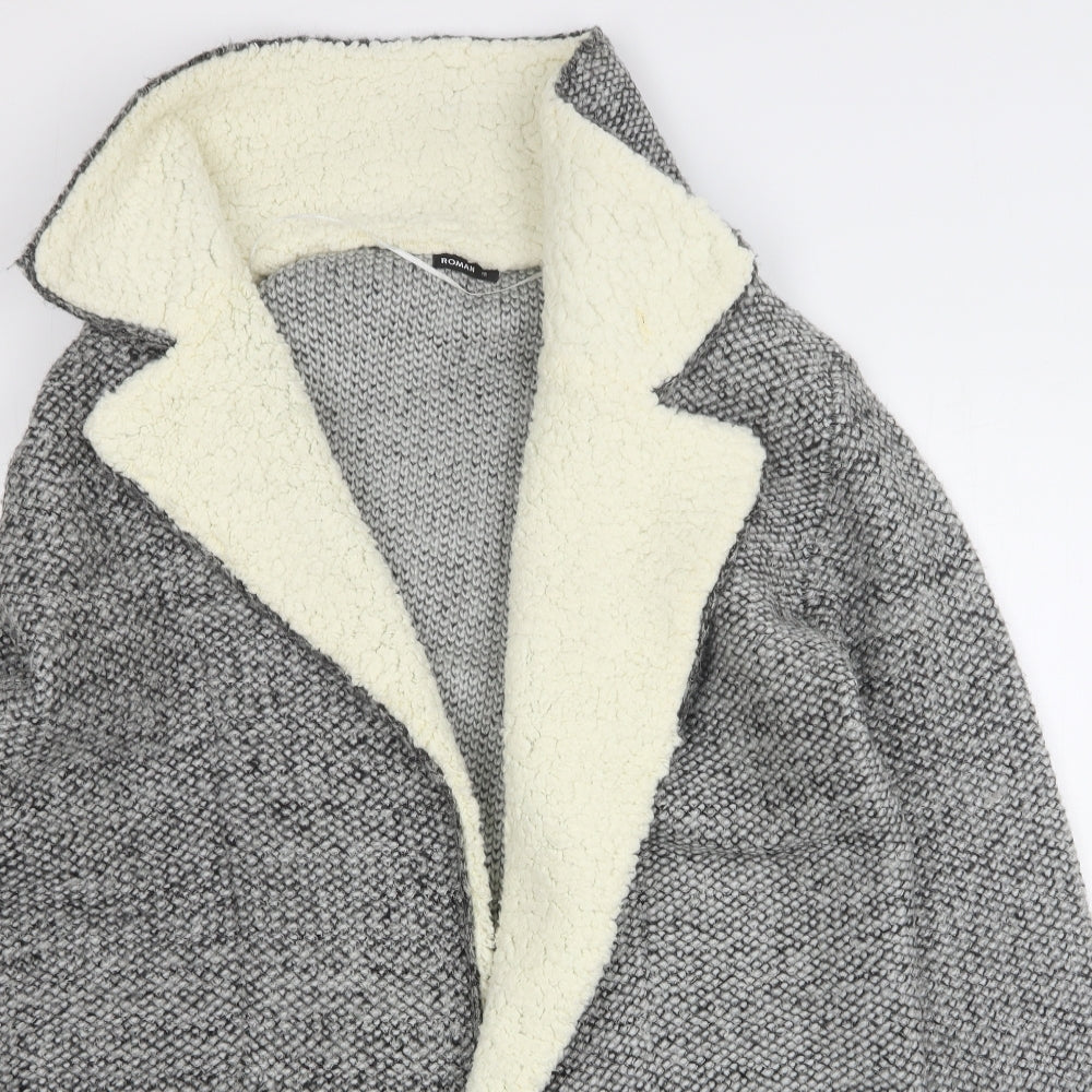 Roman Womens Grey V-Neck  Acrylic Cardigan Jumper Size 12