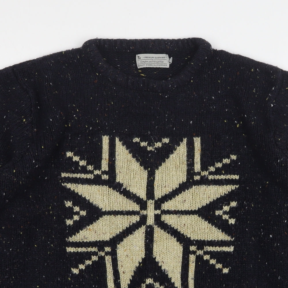 TU Womens Blue Round Neck  Acrylic Pullover Jumper Size L