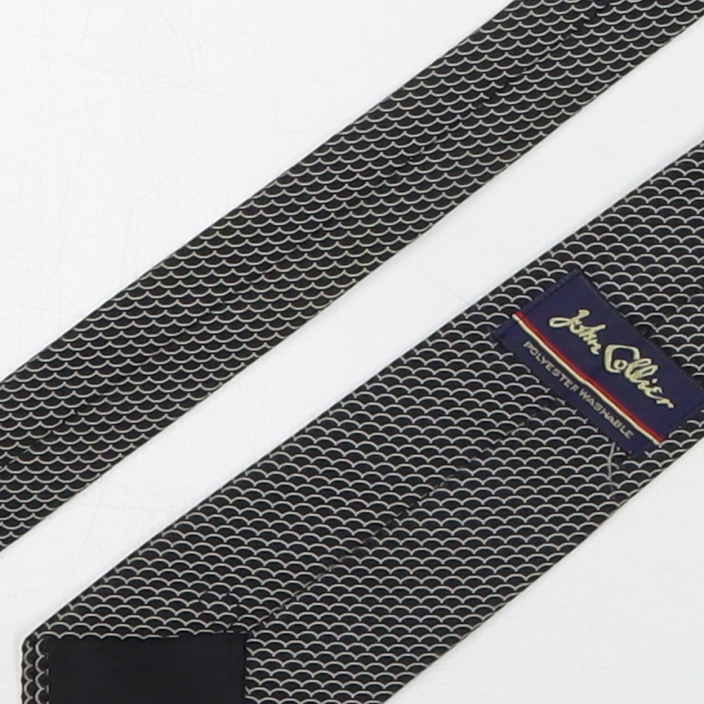 John Collier  Mens Black Geometric Polyester Pointed Tie One Size
