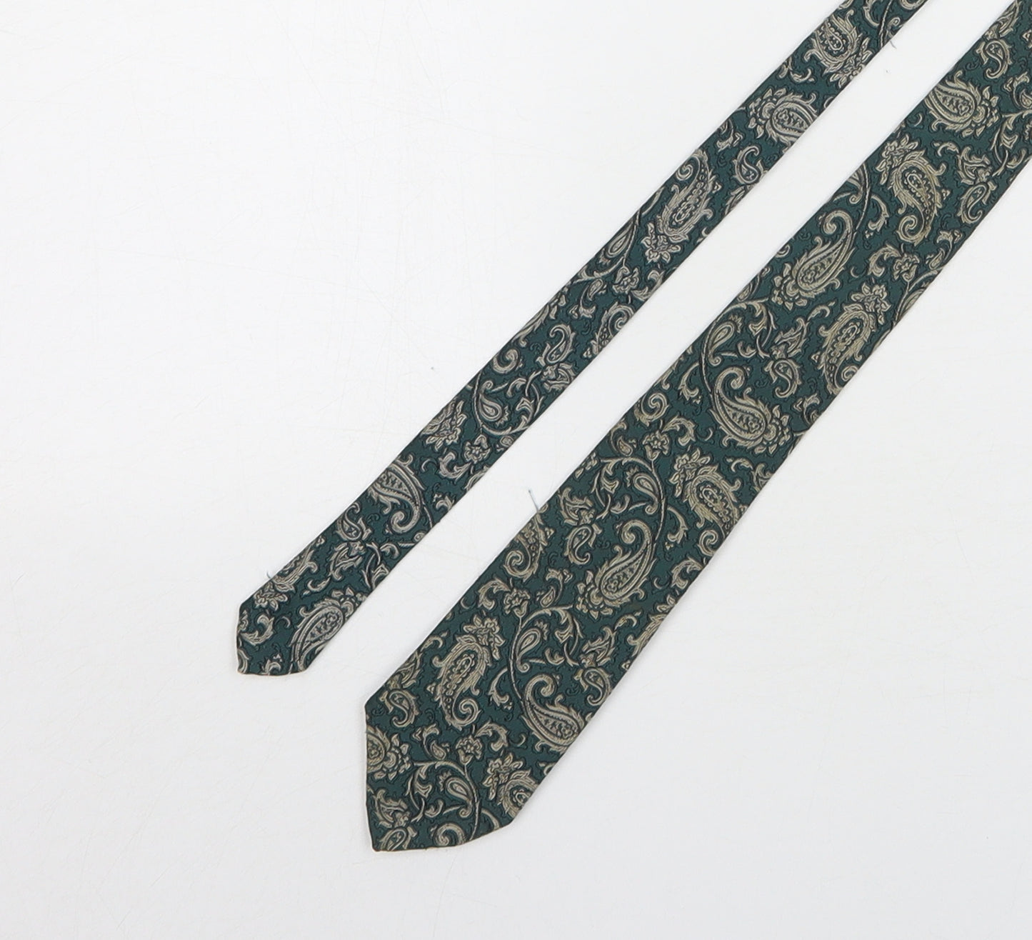 Preworn Mens Green Paisley Polyester Pointed Tie One Size
