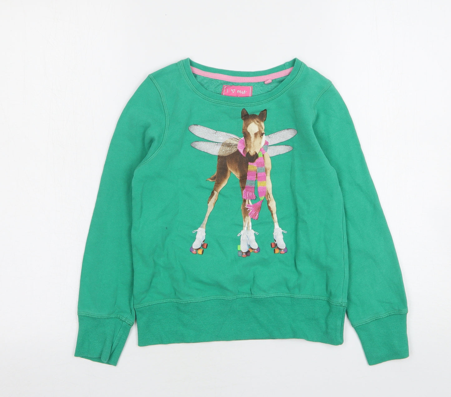NEXT Girls Green  Cotton Pullover Sweatshirt Size 9 Years   - Horse Print