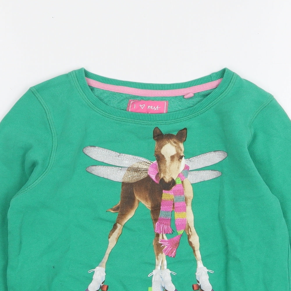 NEXT Girls Green  Cotton Pullover Sweatshirt Size 9 Years   - Horse Print