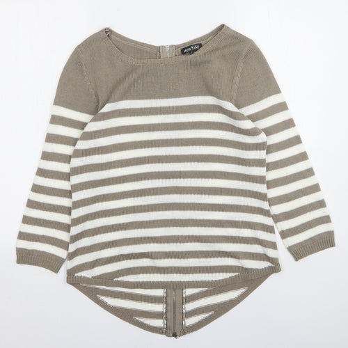 Marble Womens Beige Round Neck Striped Acrylic Pullover Jumper Size XS