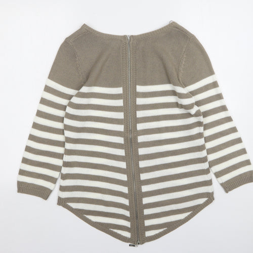 Marble Womens Beige Round Neck Striped Acrylic Pullover Jumper Size XS