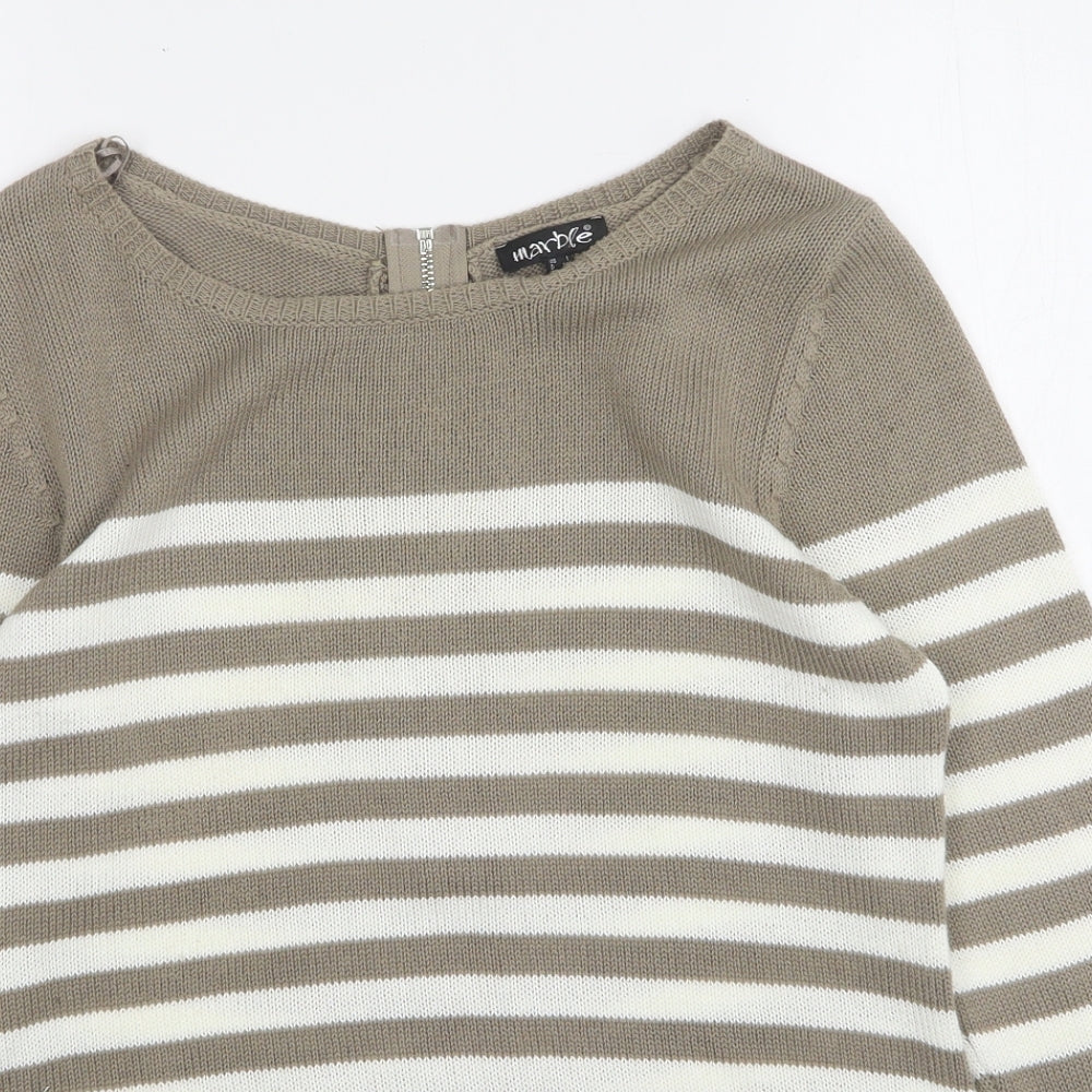 Marble Womens Beige Round Neck Striped Acrylic Pullover Jumper Size XS