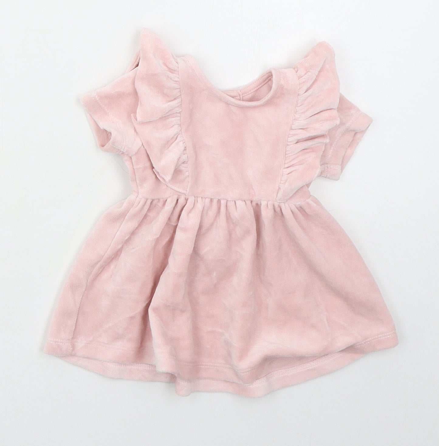 Matalan Girls Pink  Cotton Skater Dress  Size 0-3 Months  Crew Neck Button