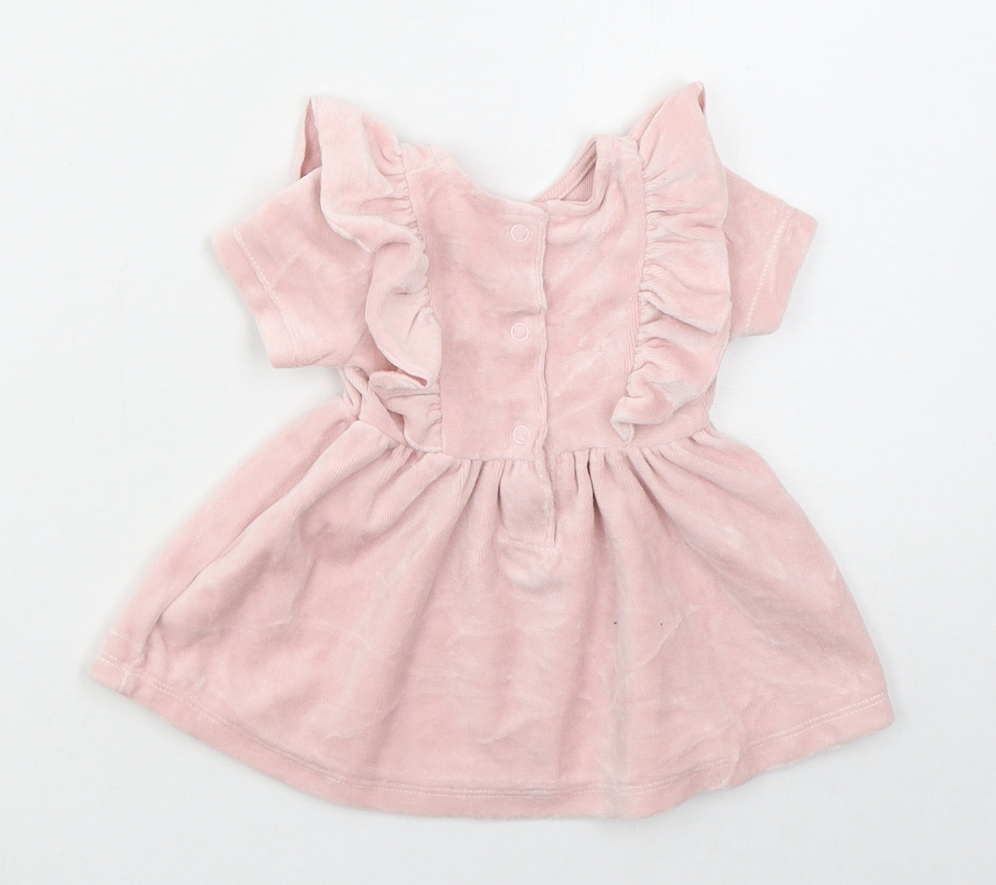 Matalan Girls Pink  Cotton Skater Dress  Size 0-3 Months  Crew Neck Button