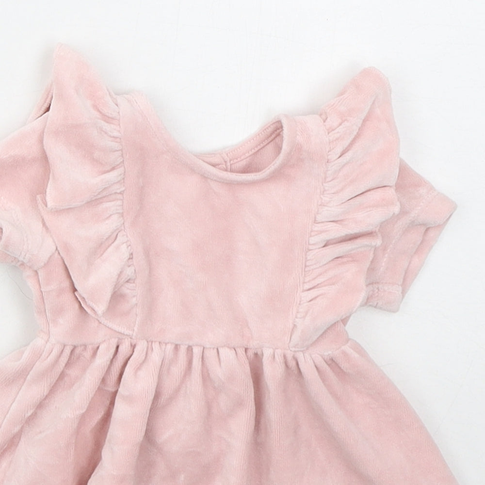 Matalan Girls Pink  Cotton Skater Dress  Size 0-3 Months  Crew Neck Button