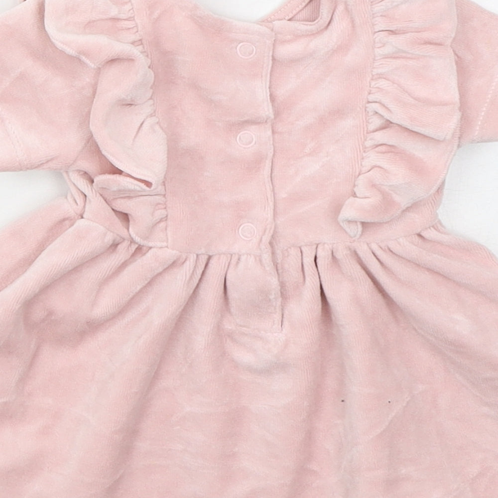 Matalan Girls Pink  Cotton Skater Dress  Size 0-3 Months  Crew Neck Button